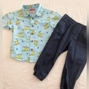 Wrangler button down polo pants surfing dinosaurs set 2T